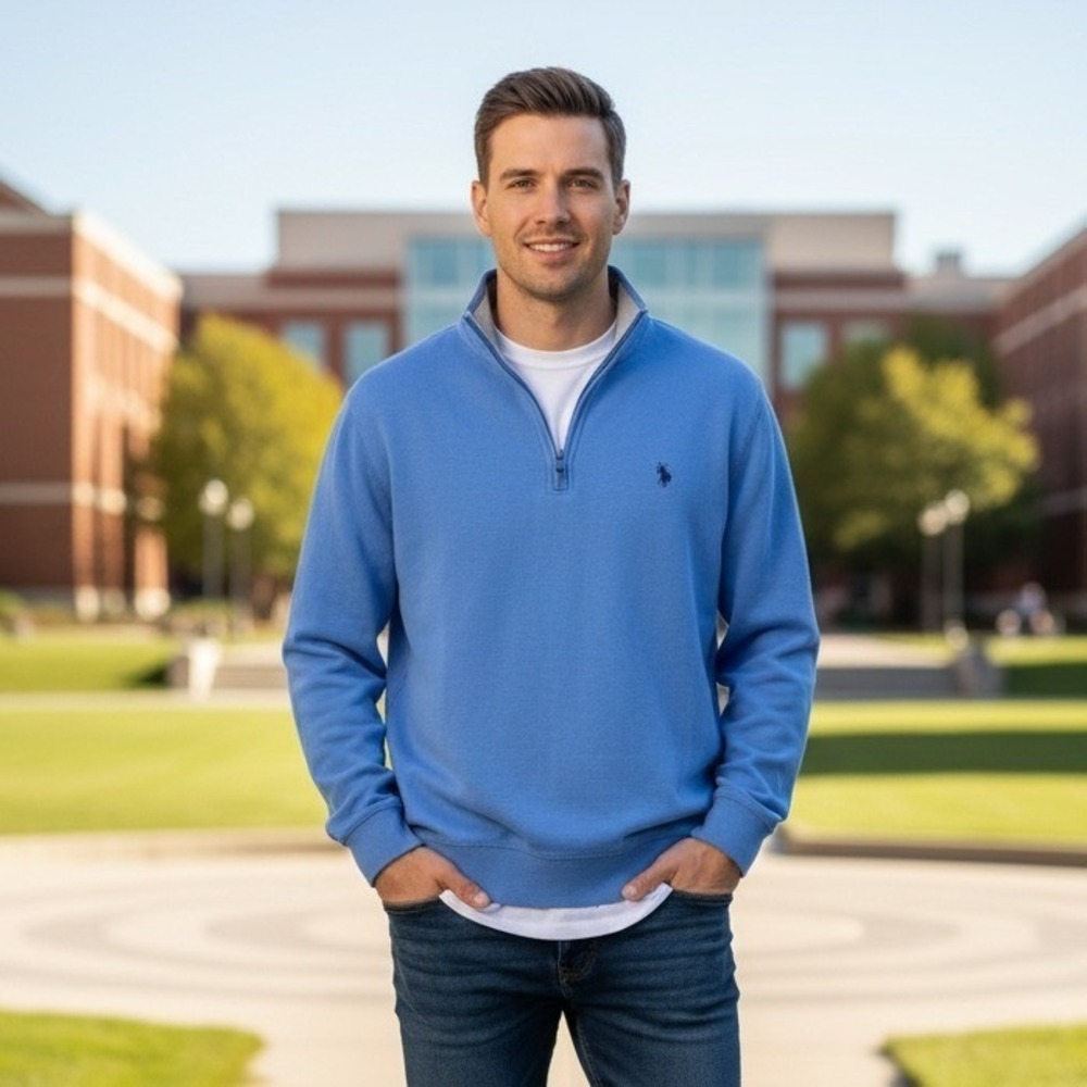 U.S. Polo Assn. Sweatshirt Men's 2XL Pullover 1/4 Zip Long‎ Sleeve Blue Outdoor
